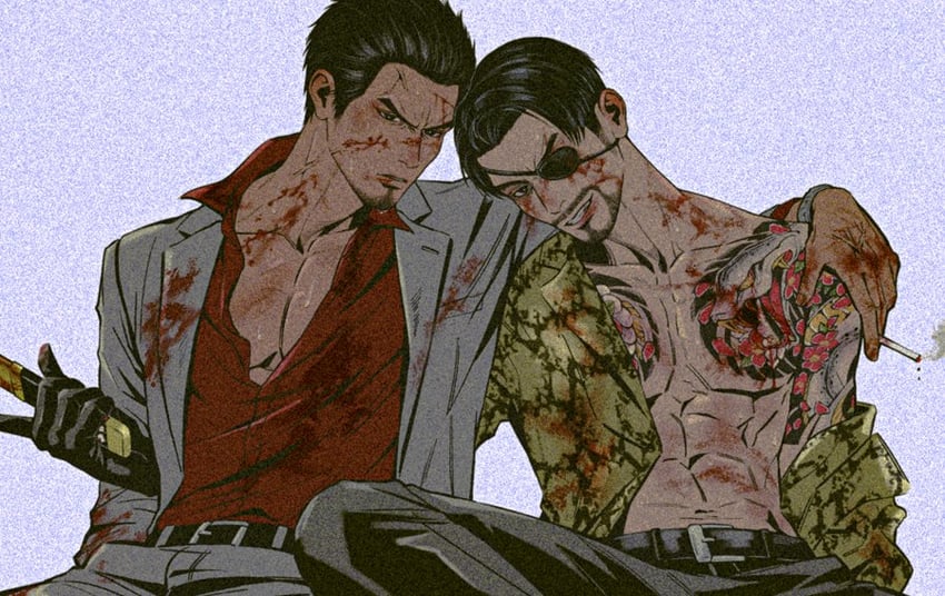 kiryu kazuma and majima goro (ryuu ga gotoku and 1 more) drawn by genandnak