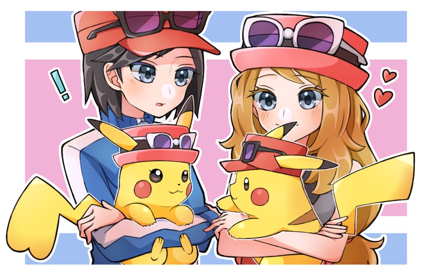 pikachu, serena, and calem (pokemon and 1 more) drawn by rain_(tonight_862)