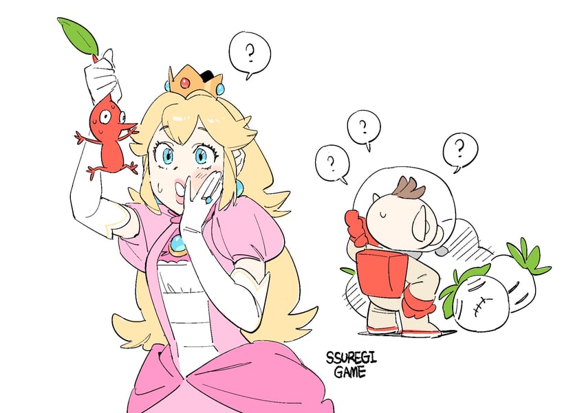 princess peach, red pikmin, and olimar (mario and 1 more) drawn by ssuregigame