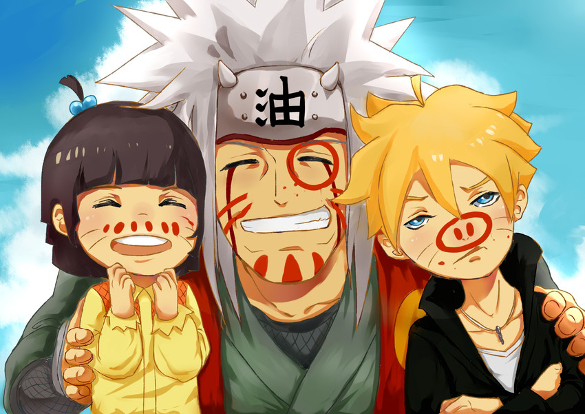uzumaki boruto, uzumaki himawari, and jiraiya (naruto) drawn by shu_qiao_xiao_co