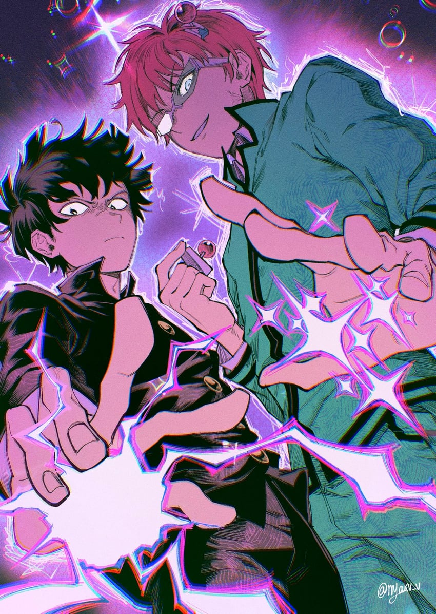 kageyama shigeo and saiki kusuo (mob psycho 100 and 1 more) drawn by nyakv_v