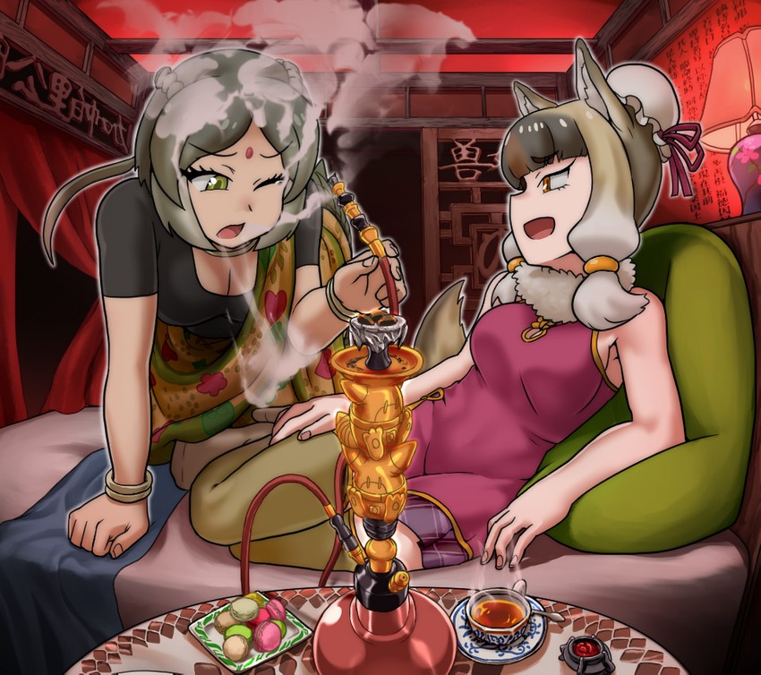 mongolian wolf and gharial (kemono friends) drawn by haegiwa_gonbee