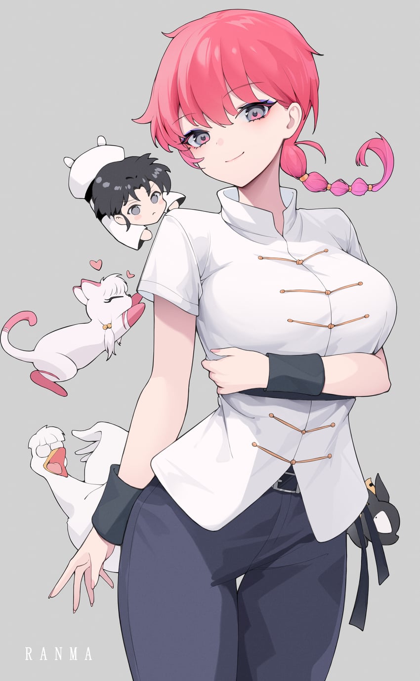 ranma-chan, p-chan, shampoo, and mousse (ranma 1/2) drawn by juejue_174
