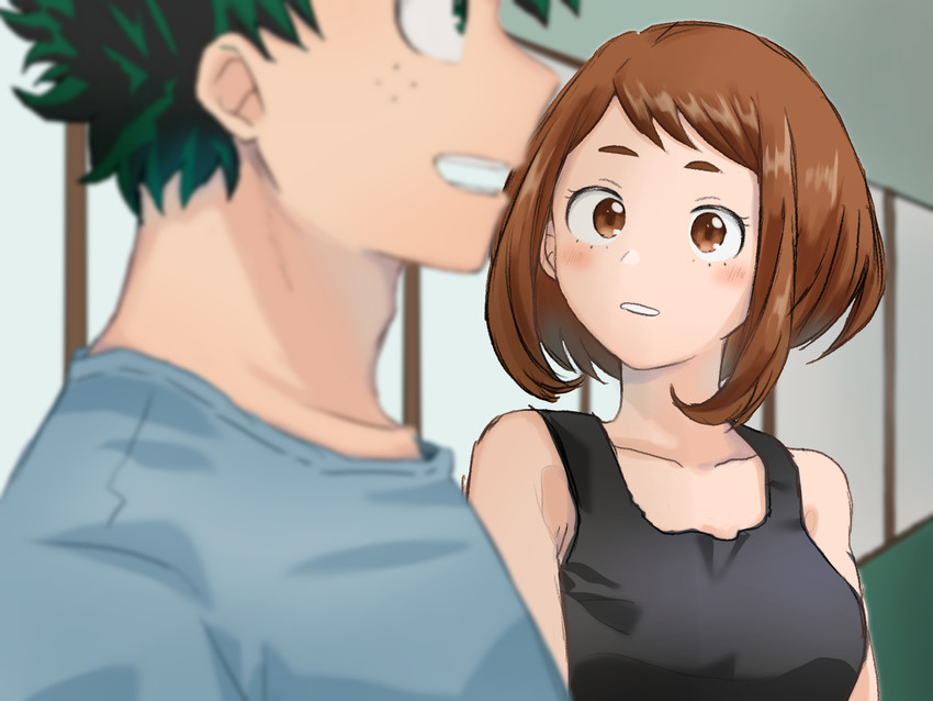 midoriya izuku and uraraka ochaco (boku no hero academia) drawn by yukiko_moruo