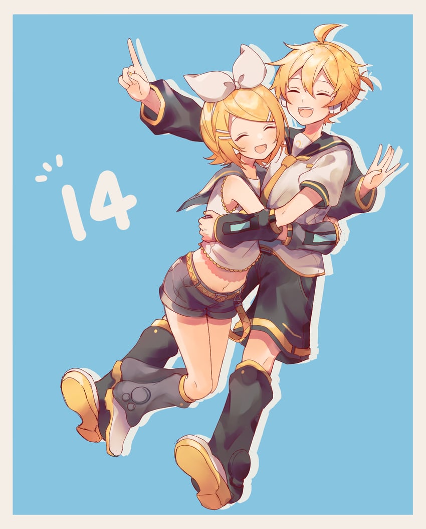 kagamine rin and kagamine len (vocaloid) drawn by sazanami_(ripple1996)