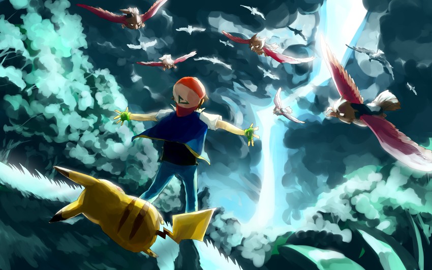 pikachu, ash ketchum, and spearow (pokemon) drawn by sa-dui