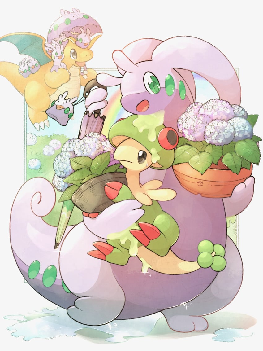 dragonite, goomy, goodra, breloom, and sliggoo (pokemon) drawn by knhb_tail