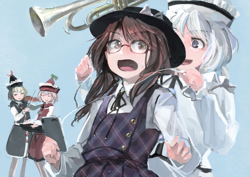 lunasa prismriver, usami sumireko, merlin prismriver, and lyrica prismriver (touhou) drawn by ichiba_youichi