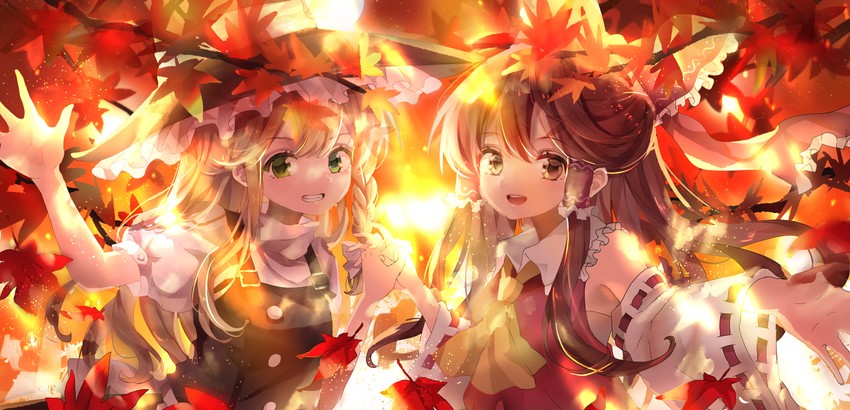 hakurei reimu and kirisame marisa (touhou) drawn by piyo_(sqn2idm751)