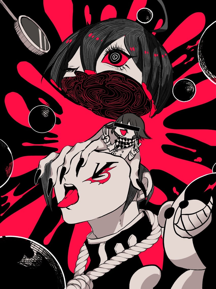 oma kokichi, saihara shuichi, and monokuma (danganronpa and 1 more) drawn by huwahuwaom