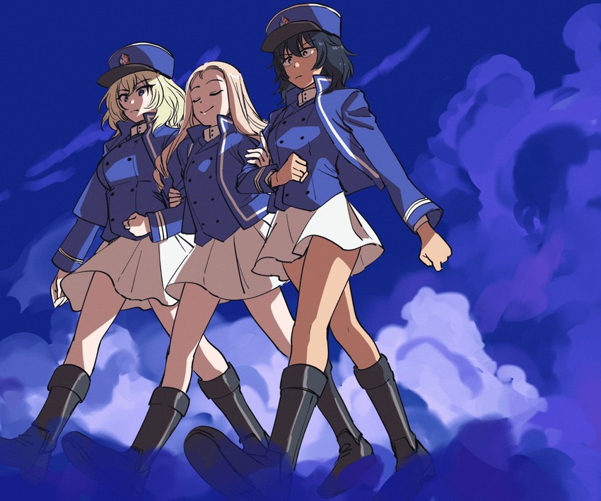andou, oshida, and marie (girls und panzer and 2 more) drawn by yukataro