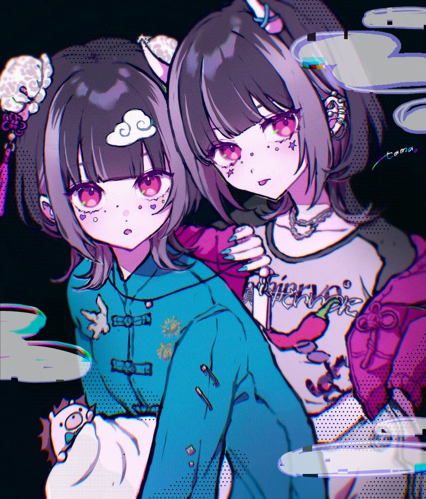 nira-chan and uniguri (zutto mayonaka de ii no ni and 1 more) drawn by tama_(odi_san_fairy)