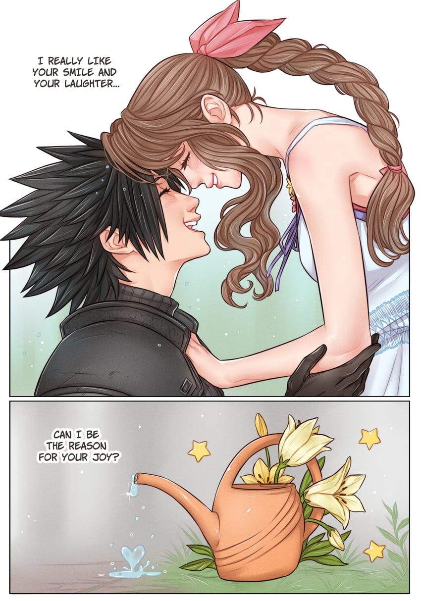 aerith gainsborough and zack fair (final fantasy and 2 more) drawn by crylin6