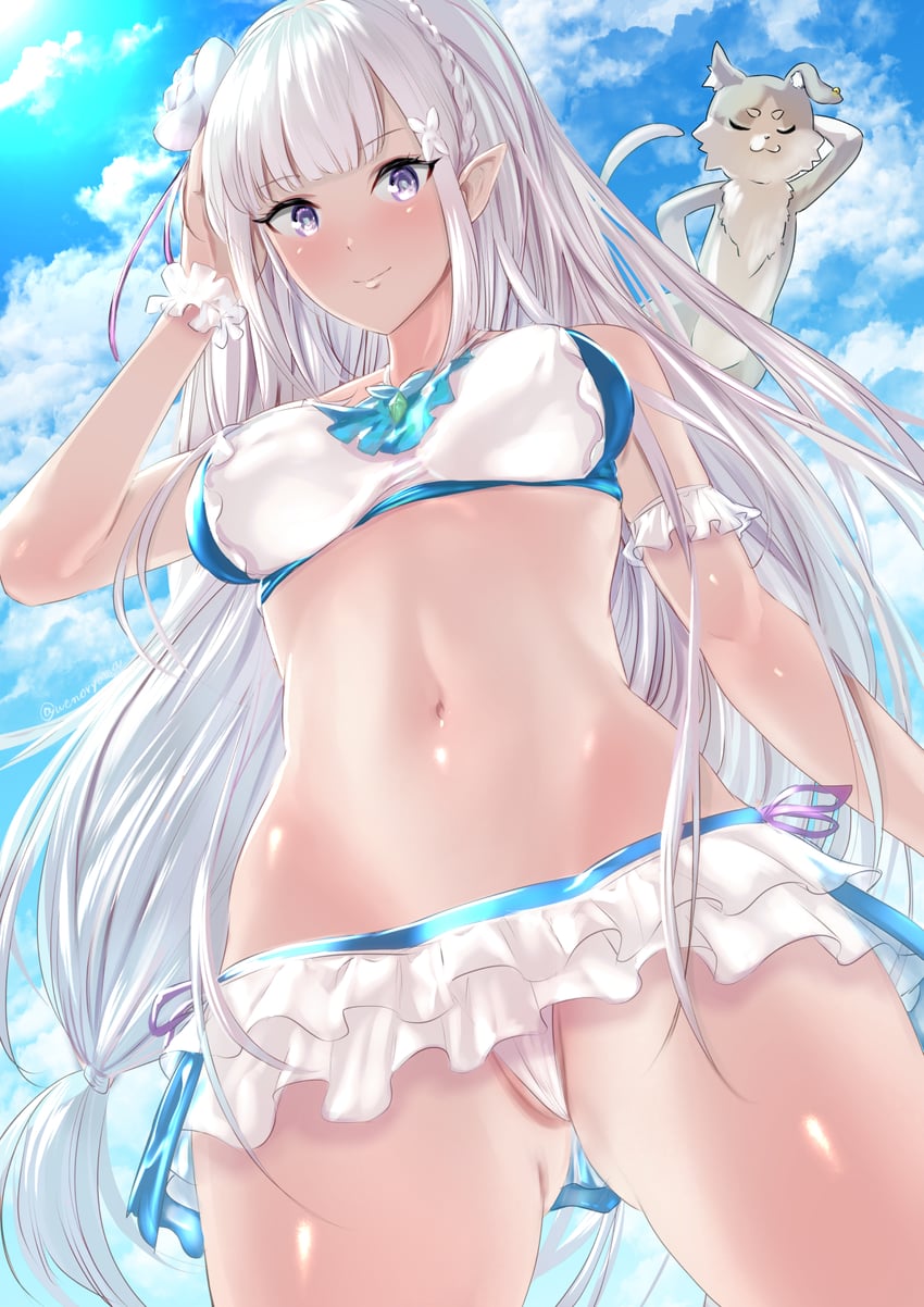 emilia and puck (re:zero kara hajimeru isekai seikatsu) drawn by uenoryoma