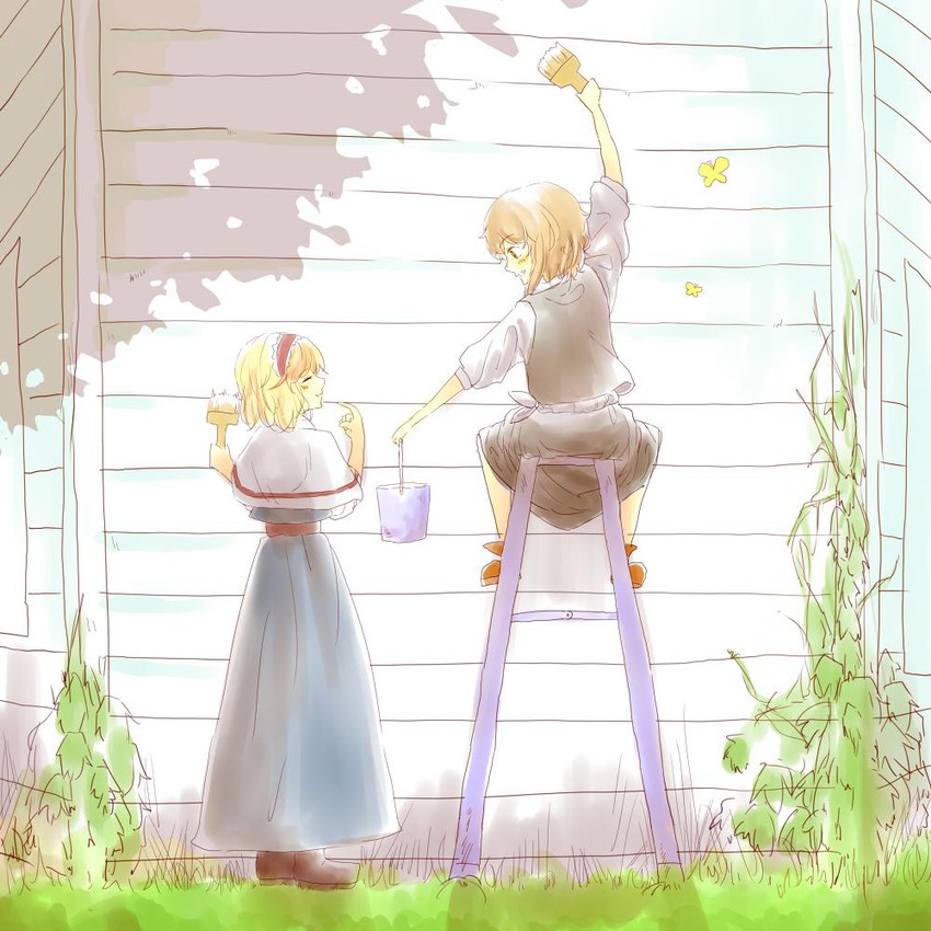 kirisame marisa and alice margatroid (touhou) drawn by menbou_(nonnontako)