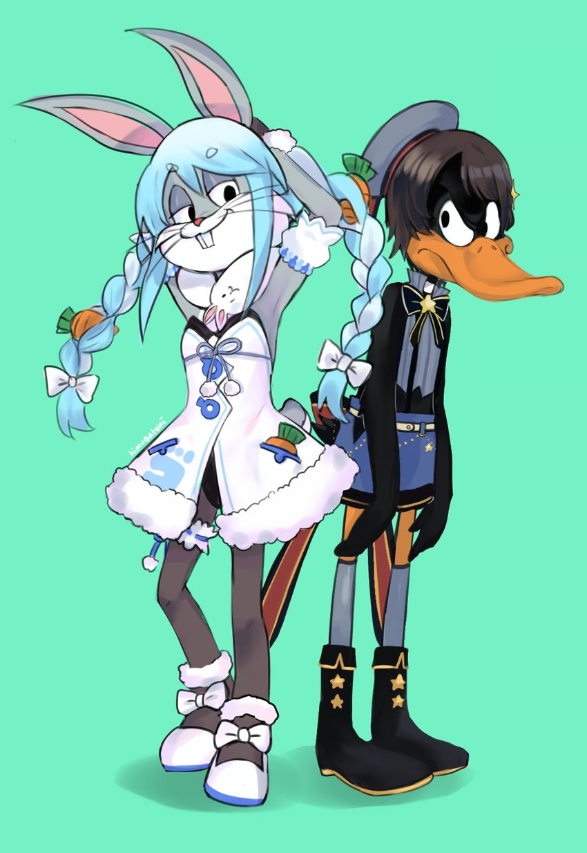 usada pekora, oozora subaru, don-chan, bugs bunny, and daffy duck (hololive and 1 more) drawn by himuhino