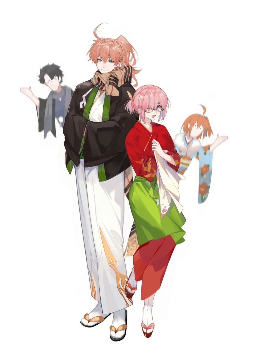 mash kyrielight, fujimaru ritsuka, and romani archaman (fate and 1 more) drawn by arlizi