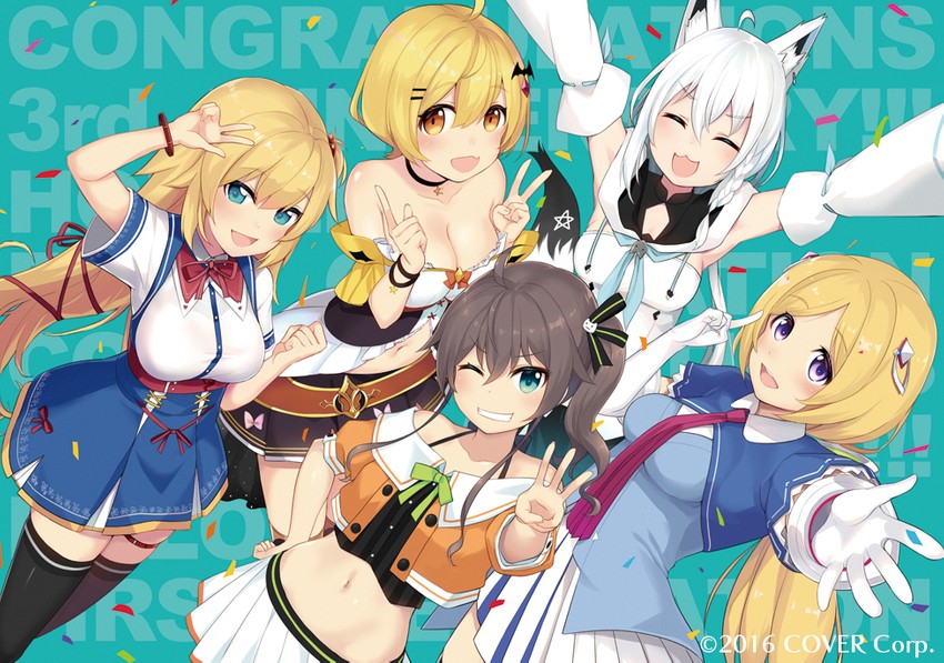shirakami fubuki, natsuiro matsuri, akai haato, aki rosenthal, and yozora mel (hololive) drawn by minamura_haruki