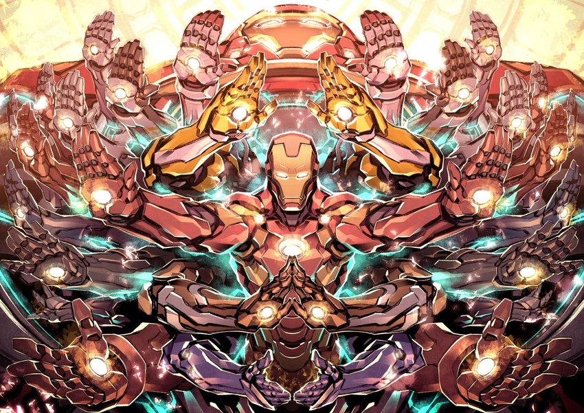 tony stark, iron man, and hulkbuster (marvel and 5 more) drawn by miwa_shirow