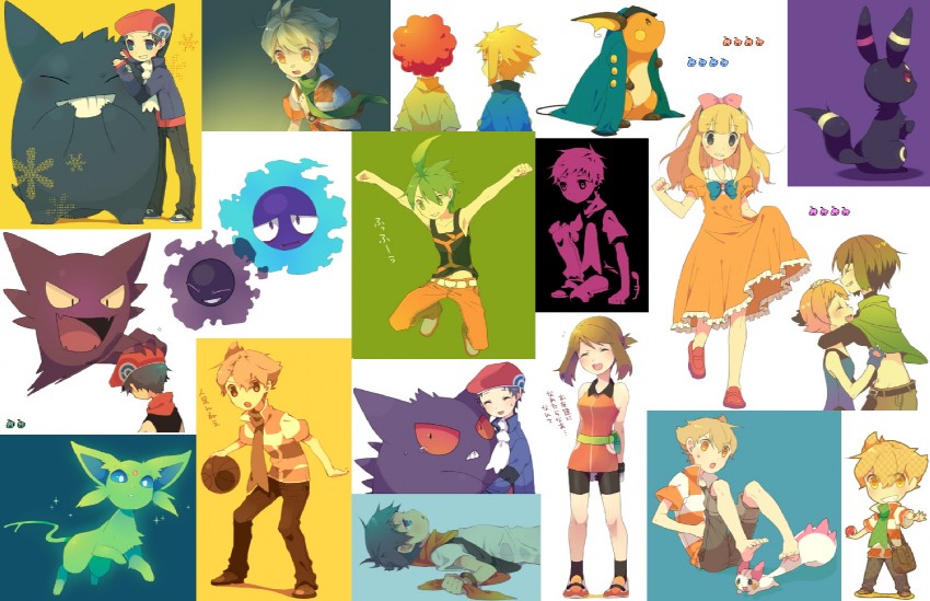 may, ash ketchum, umbreon, gengar, espeon, and 12 more (pokemon and 2 more) drawn by kokemomo_sayakusa
