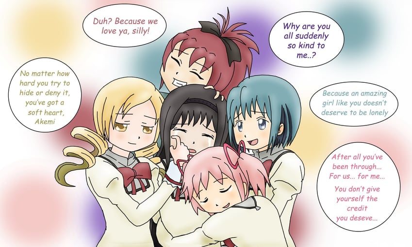 akemi homura, kaname madoka, miki sayaka, sakura kyoko, and tomoe mami (mahou shoujo madoka magica) drawn by majka626