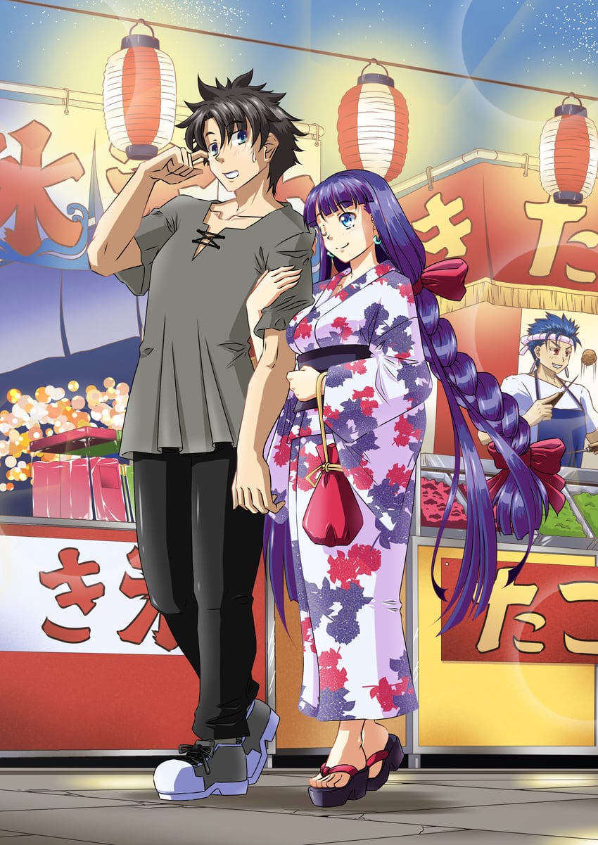 fujimaru ritsuka, cu chulainn, and martha (fate and 1 more) drawn by rofu_get