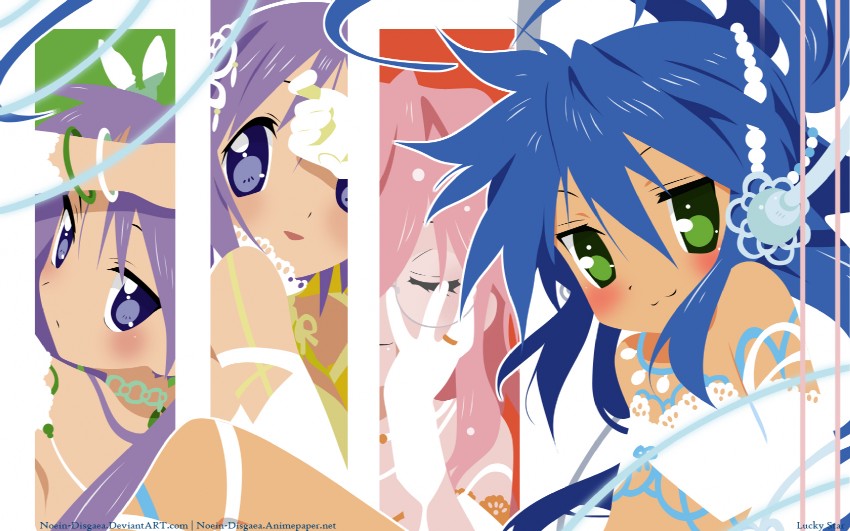 hiiragi kagami, izumi konata, hiiragi tsukasa, and takara miyuki (lucky star)
