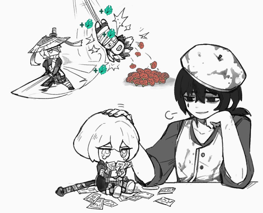 faust, sinclair, yi sang, and jang schna (project moon and 1 more) drawn by flaw_eight