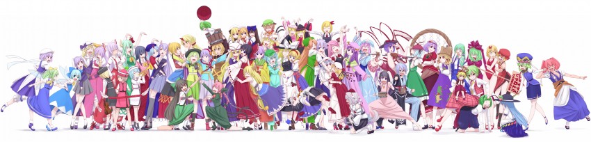 hakurei reimu, kirisame marisa, remilia scarlet, flandre scarlet, izayoi sakuya, and 60 more (touhou) drawn by gustav_(telomere_na)