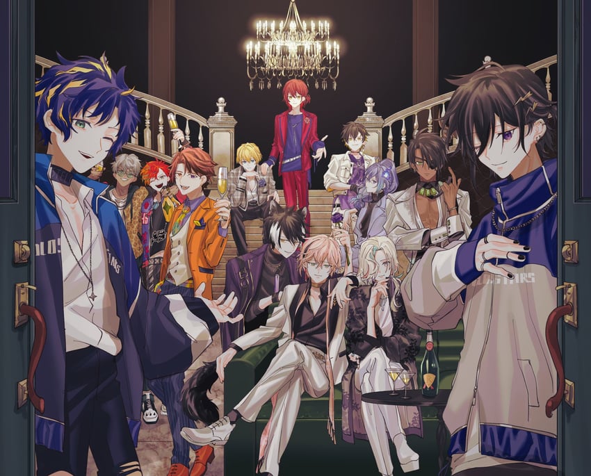 kageyama shien, astel leda, hanasaki miyabi, kanade izuru, aragami oga, and 8 more (holostars) drawn by momiage_40