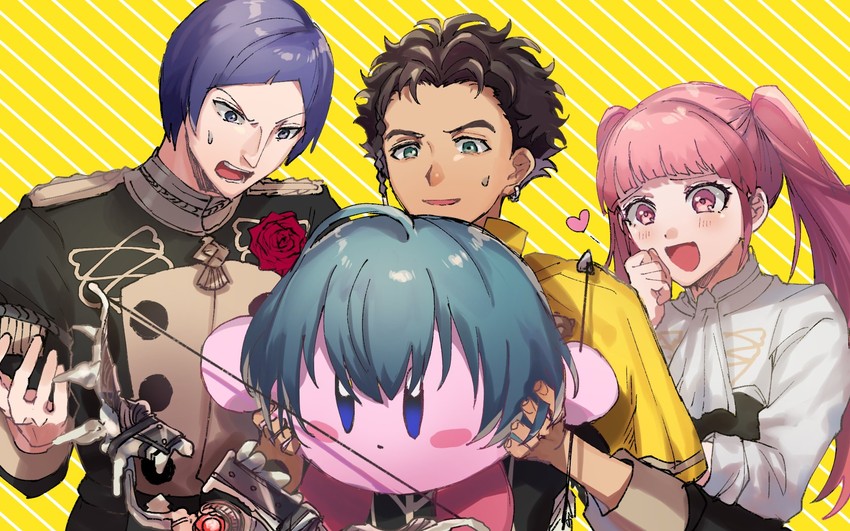 kirby, hilda valentine goneril, male byleth, claude von riegan, and lorenz hellman gloucester (fire emblem and 3 more) drawn by shn64108482
