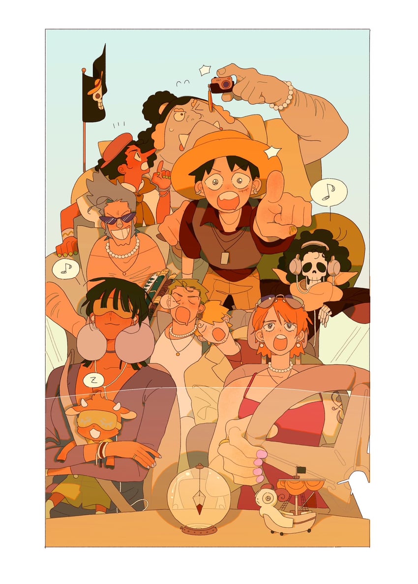 nami, monkey d. luffy, nico robin, roronoa zoro, sanji, and 5 more (one piece) drawn by thi_(just_minhthi)