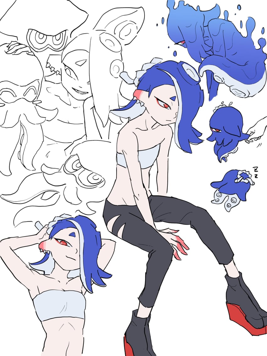 inkling player character, octoling player character, and shiver (splatoon and 1 more) drawn by jounetsu_(jonetunoaoitako)