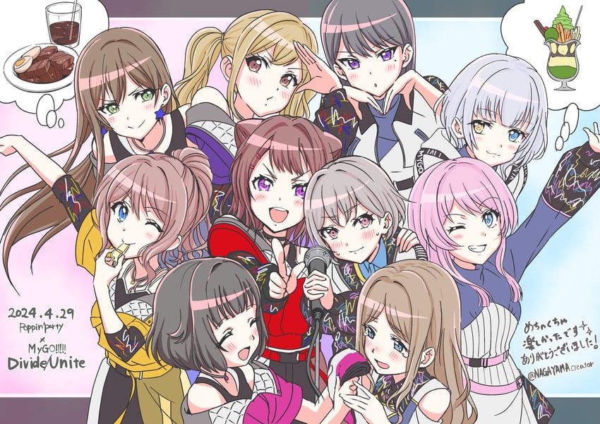 chihaya anon, nagasaki soyo, shiina taki, takamatsu tomori, kaname raana, and 5 more (bang dream! and 1 more) drawn by nagayama_momo