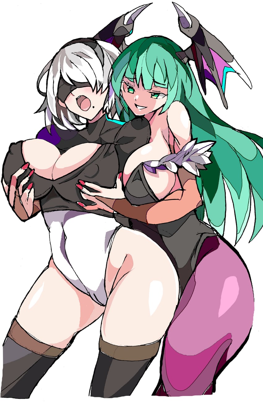 2b and morrigan aensland (nier and 2 more) drawn by enpe