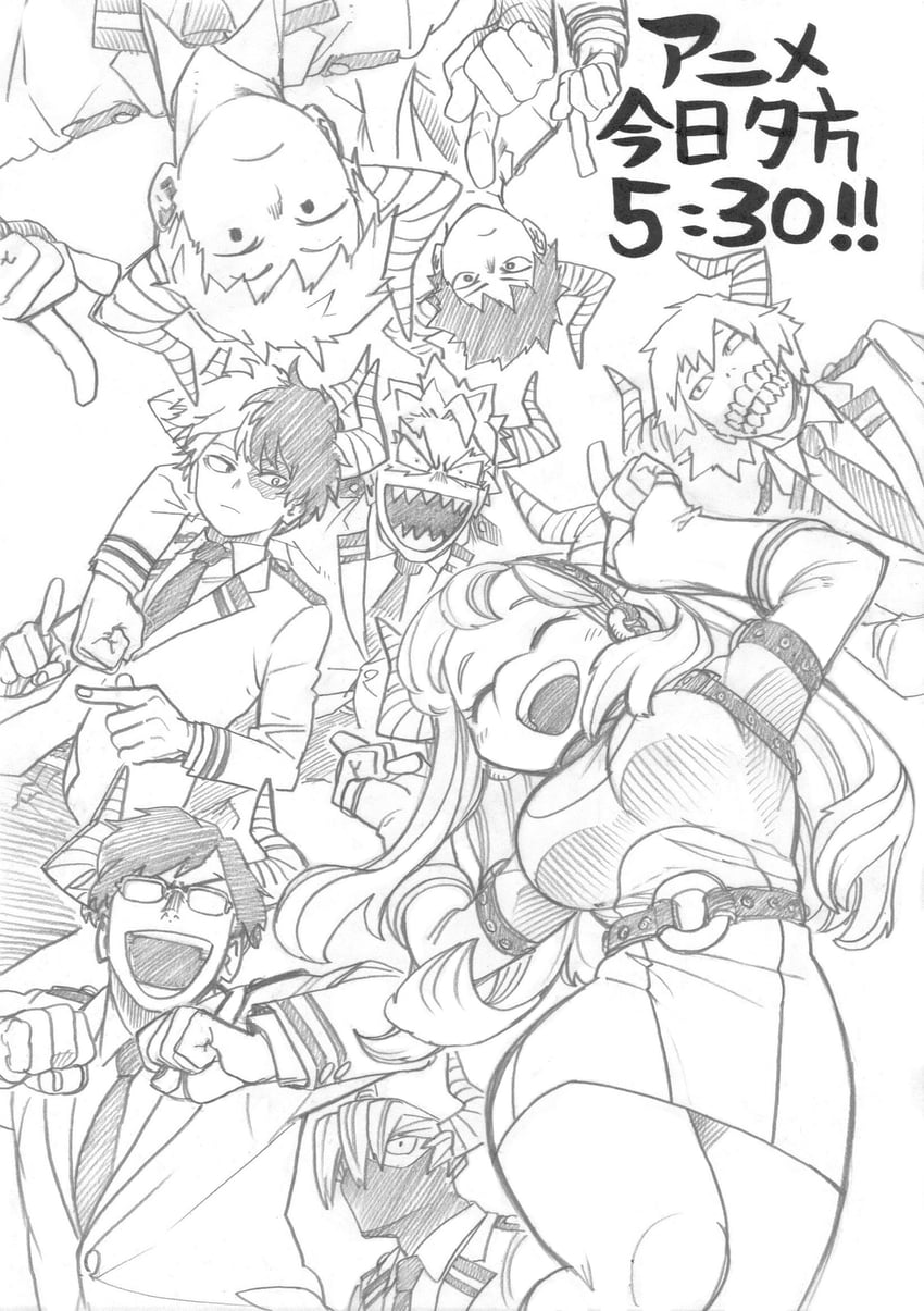 todoroki shoto, iida tenya, ojiro mashirao, shoji mezo, tetsutetsu tetsutetsu, and 3 more (boku no hero academia) drawn by horikoshi_kouhei