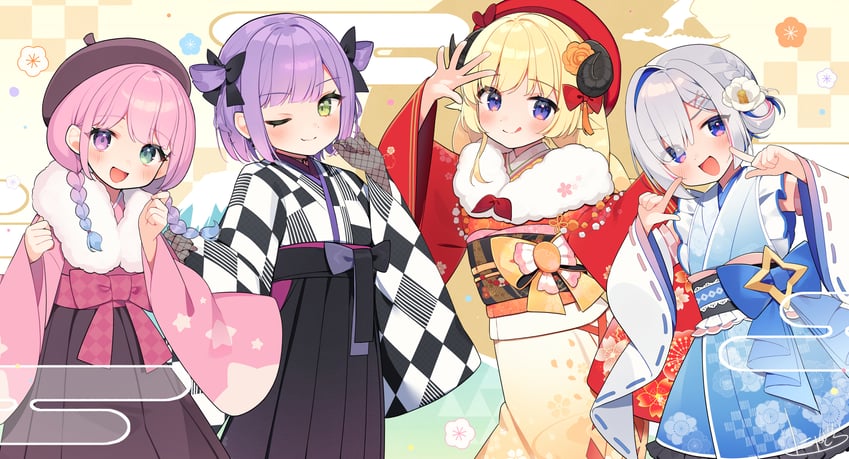 tokoyami towa, amane kanata, tsunomaki watame, and himemori luna (hololive) drawn by nyasunyadoora