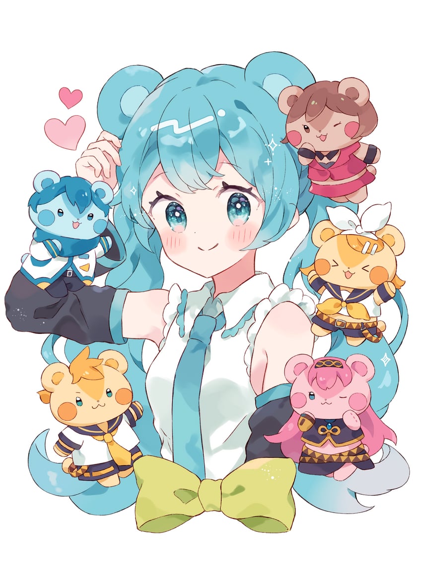 hatsune miku, kagamine rin, kagamine len, megurine luka, kaito, and 1 more (vocaloid) drawn by napo_(napo_illust)