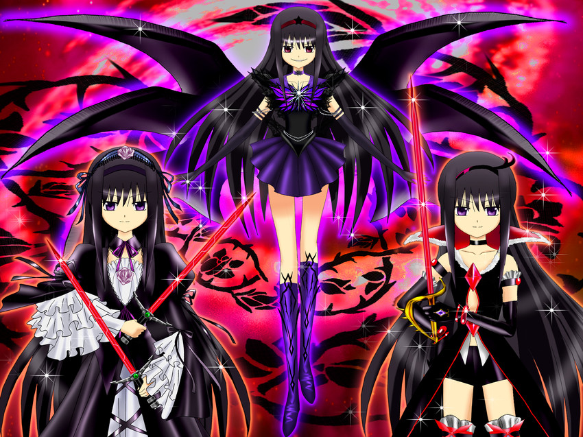 akemi homura, suigintou, akuma homura, and eas (mahou shoujo madoka magica and 6 more) drawn by luna_rune