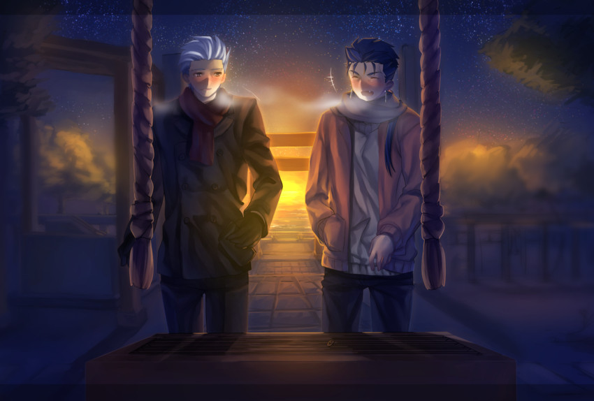 cu chulainn and archer (fate and 1 more) drawn by vulture_(washizu0808)