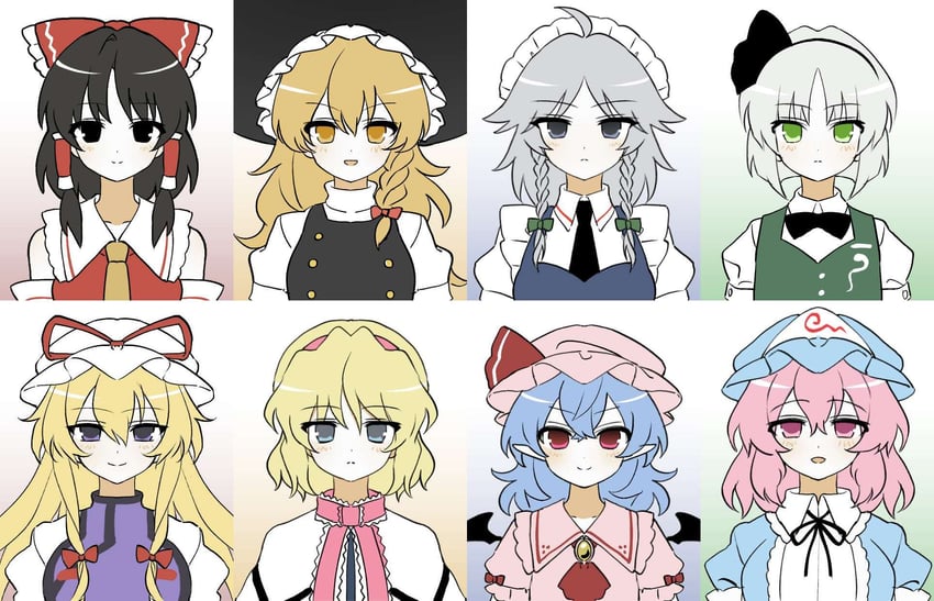 hakurei reimu, kirisame marisa, remilia scarlet, izayoi sakuya, konpaku youmu, and 3 more (touhou and 1 more) drawn by n491agi