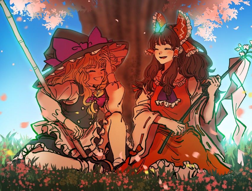 hakurei reimu and kirisame marisa (touhou) drawn by kuya_(hey36253625)
