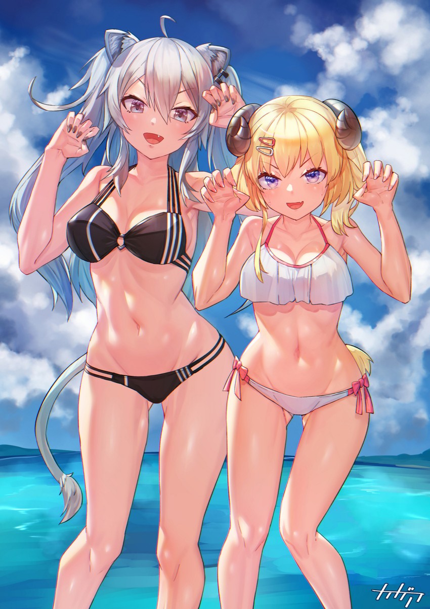 shishiro botan and tsunomaki watame (hololive) drawn by arpeggio_kaga