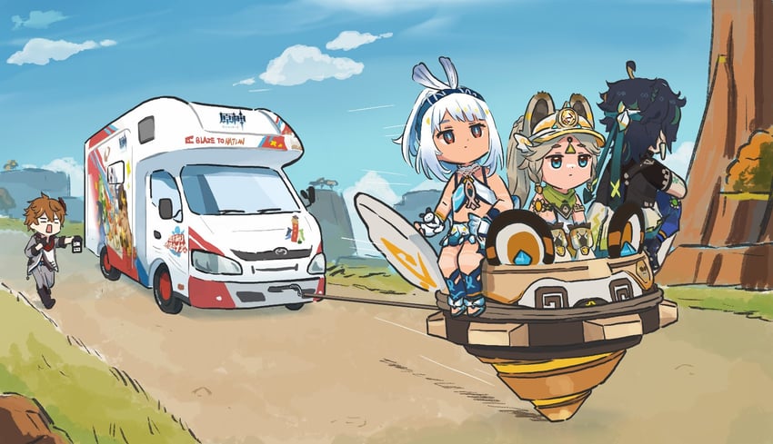 tartaglia, mualani, kinich, and kachina (genshin impact) drawn by xinzoruo