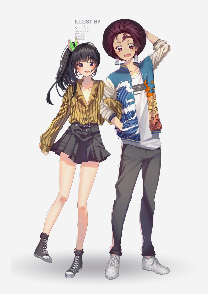 kamado tanjirou and tsuyuri kanao (kimetsu no yaiba) drawn by ku-ini