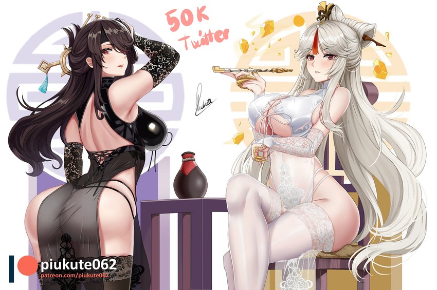 ningguang and beidou (genshin impact) drawn by piukute062