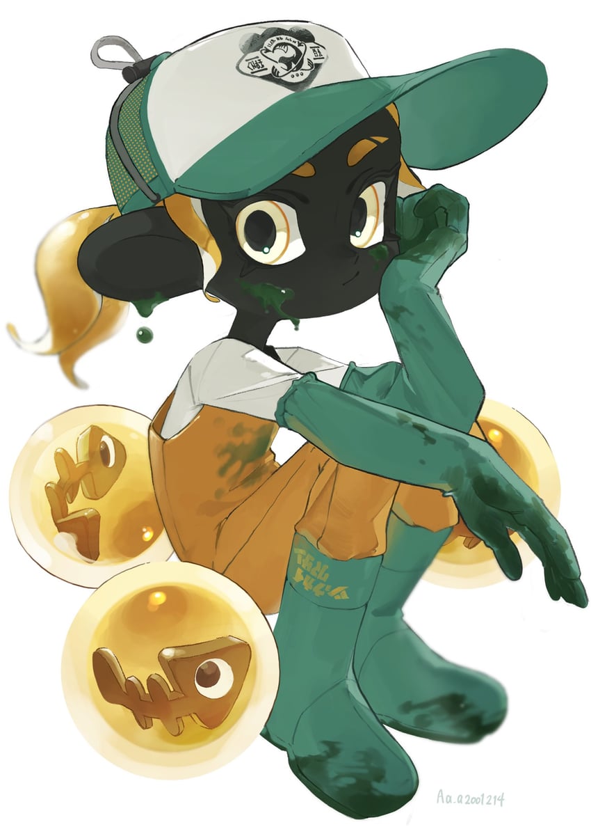 octoling player character and octoling girl (splatoon and 1 more) drawn by a_a2001214