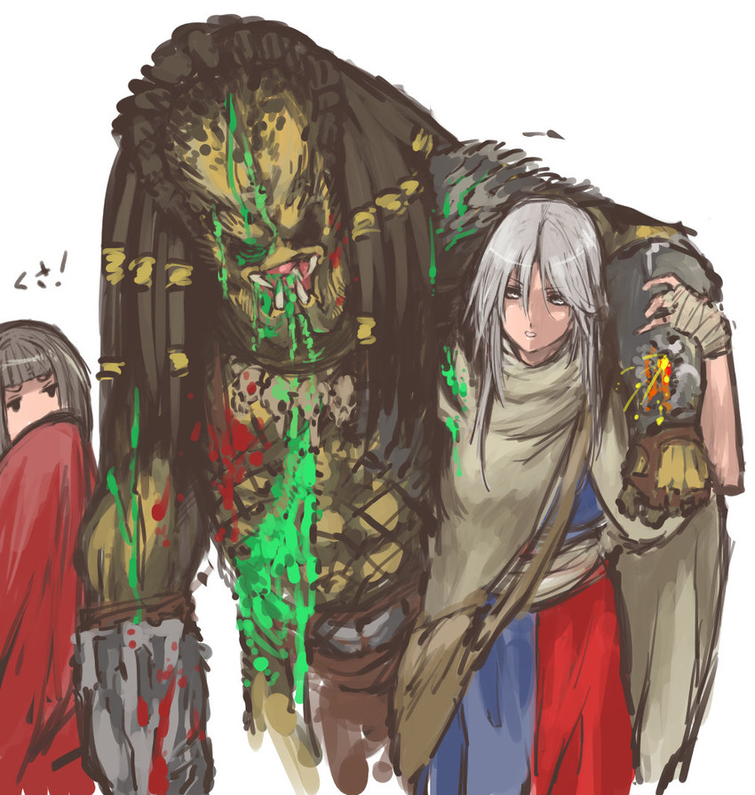 houraisan kaguya, yagokoro eirin, and predator (touhou and 1 more) drawn by nameo_(judgemasterkou)