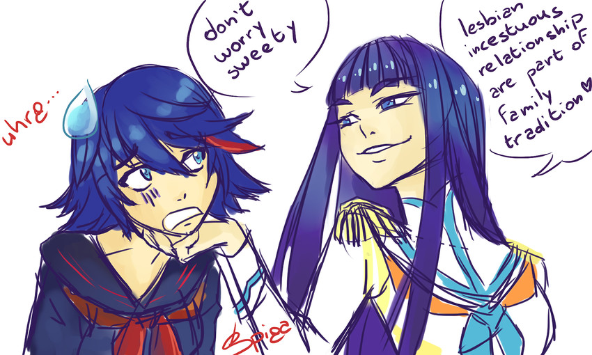 matoi ryuuko, senketsu, kiryuuin satsuki, and junketsu (kill la kill) drawn by spiga