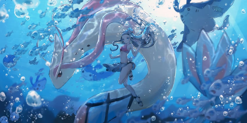 nessa, milotic, and mantine (pokemon and 1 more) drawn by 63suke